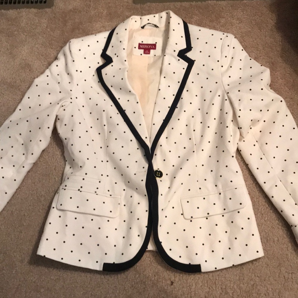 Merona Ivory & Black Polka Dot blazer - Sz 10
